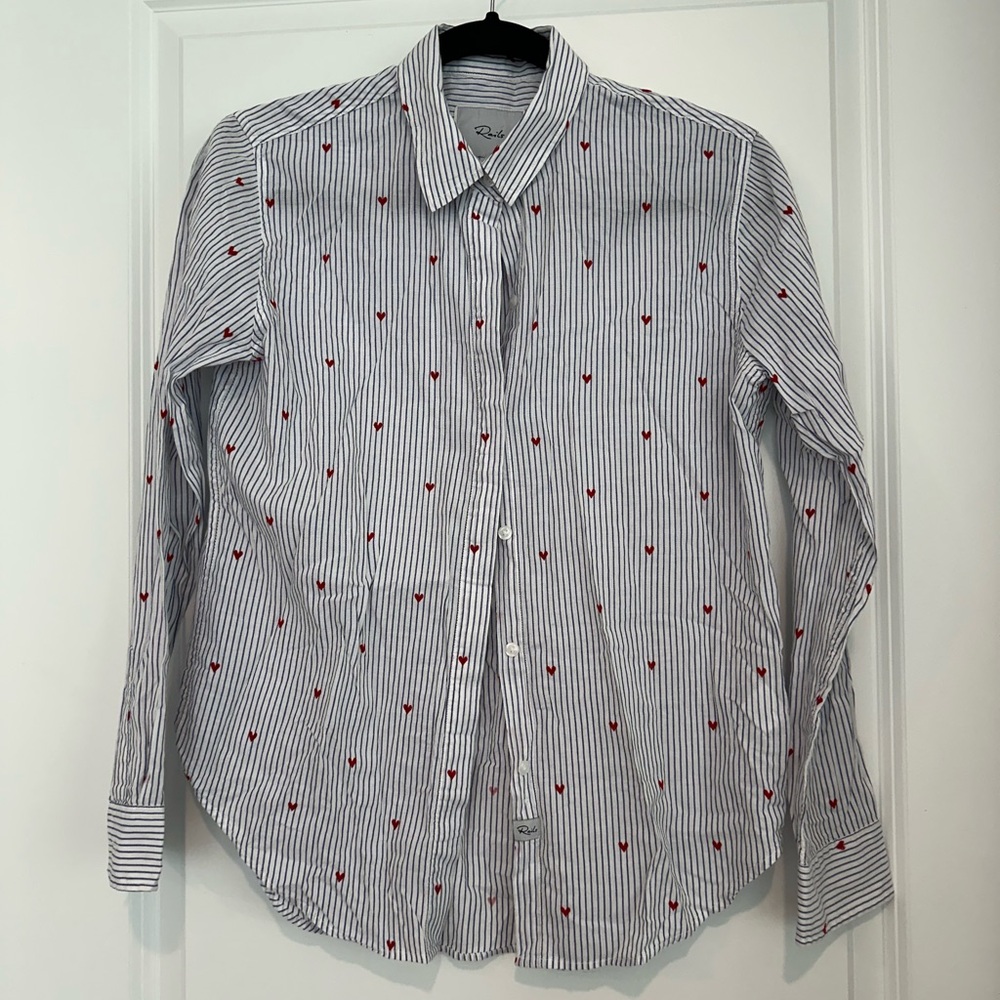 RAILS Blue Striped Button Down Shirt with Heart Embroidered Detail